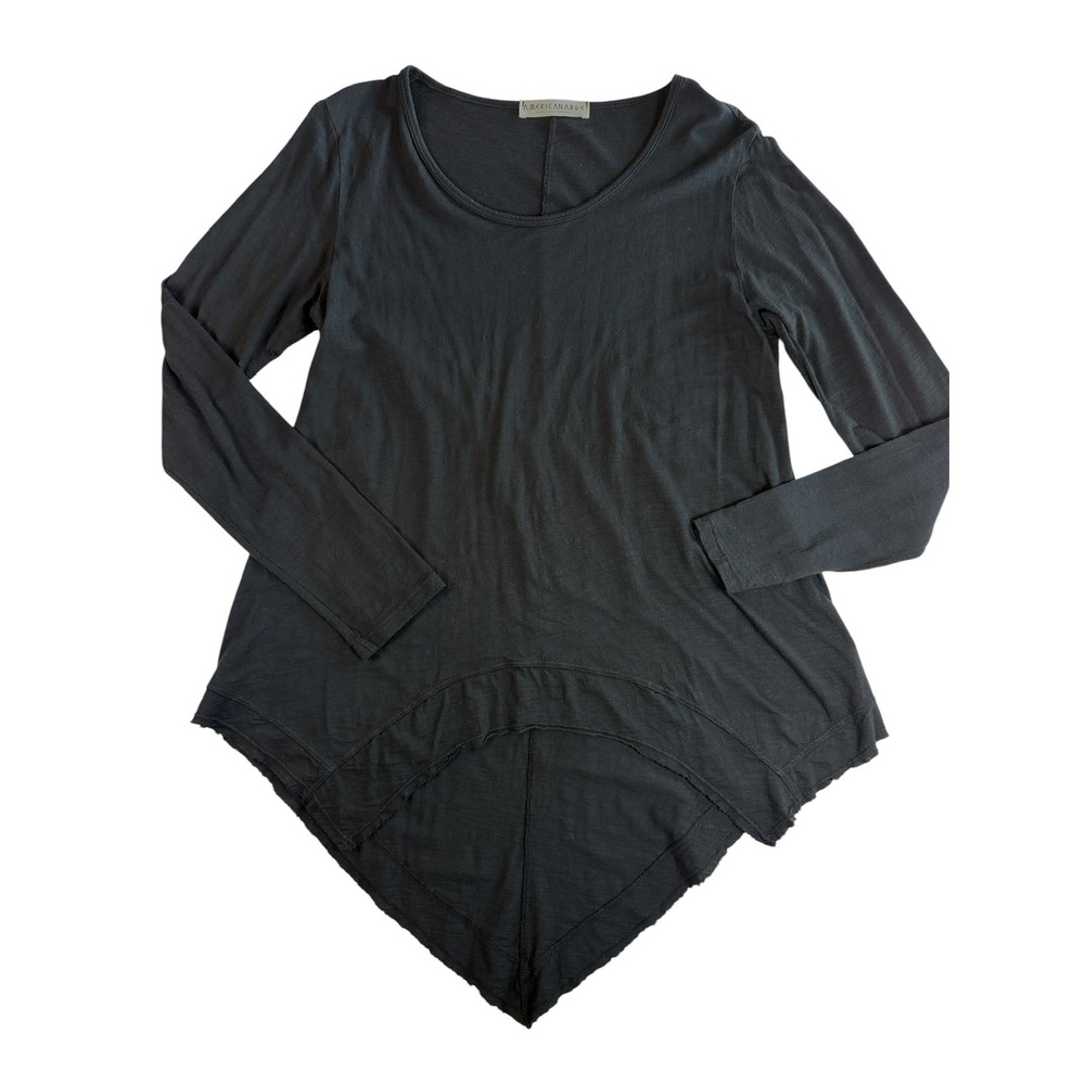 Americanable Sharkbite Tunic Women Medium Black Long Sleeve Slub Knit Raw Hem